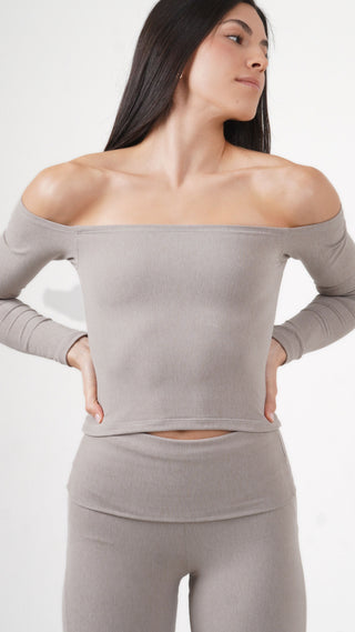 Shoulder talk long sleeve top- honey oat