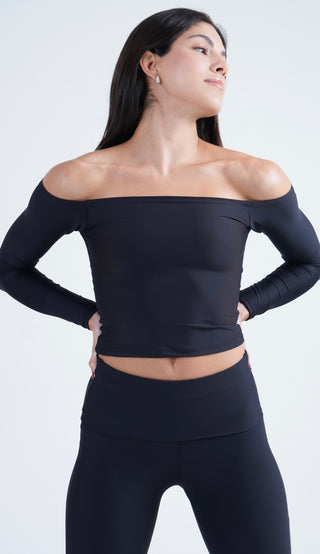 Shoulder talk long sleeve top- Onyx