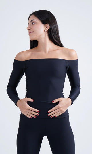 Shoulder talk long sleeve top- Onyx