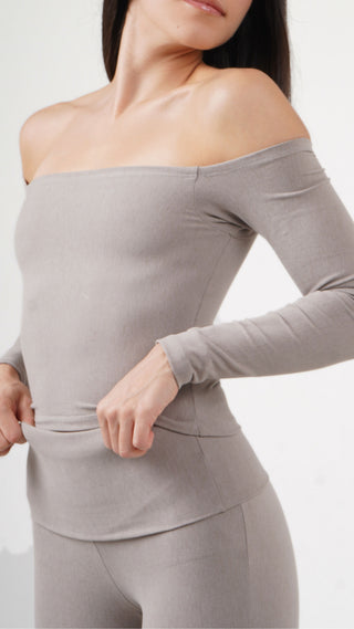 Shoulder talk long sleeve top- honey oat
