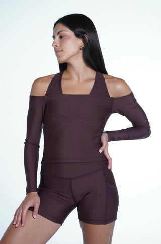 Shoulder talk long sleeve top wine not
