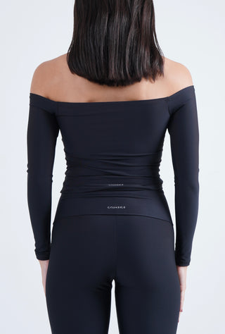 Shoulder talk long sleeve top- Onyx