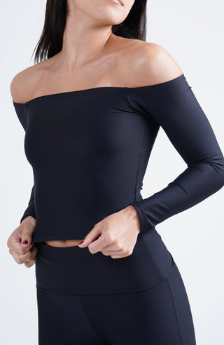 Shoulder talk long sleeve top- Onyx